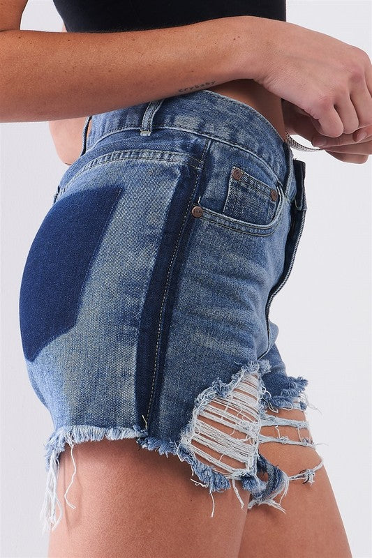 Destroyed High-Waisted Raw Hem Denim Shorts