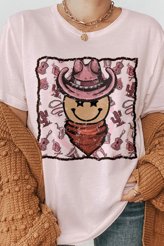 Smiley Cowgirl Western Graphic Tee