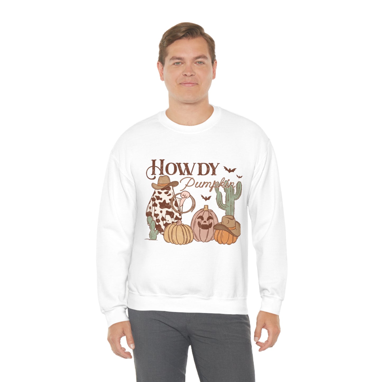 Howdy Pumpkin Cactus Ghost Unisex Heavy Blend™ Crewneck Sweatshirt