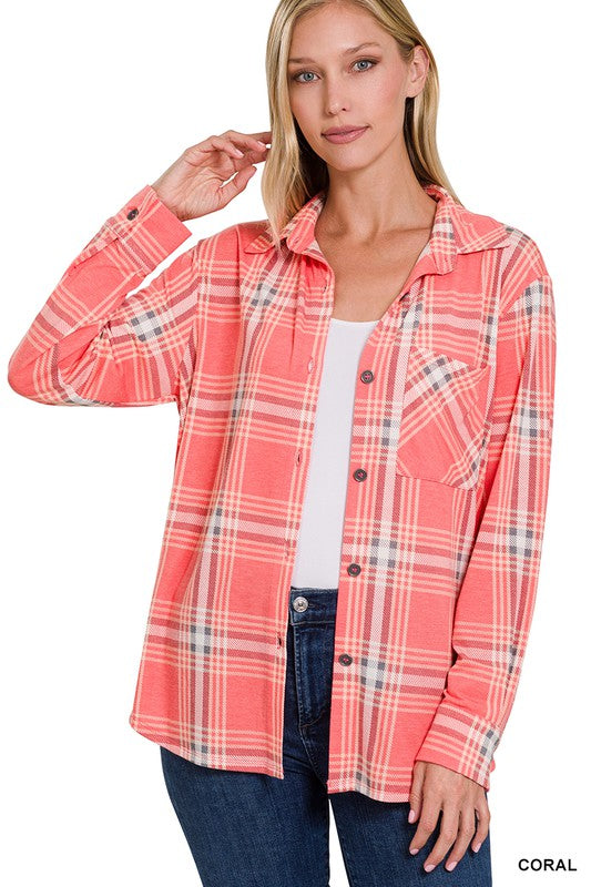 PLAID SHACKET WITH FRONT POCKET