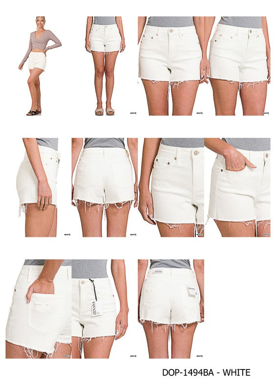 RAW HEM WHITE DENIM SHORTS