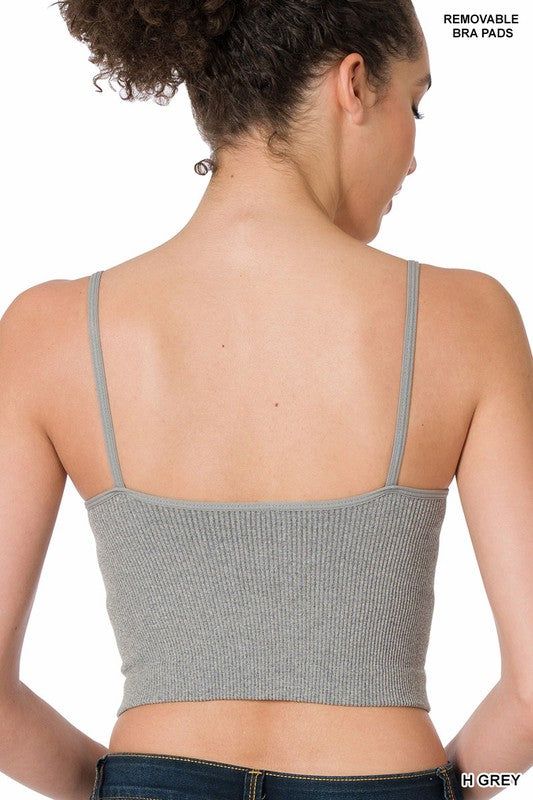 RIBBED SEAMLESS CROPPED CAMI WITH BRA PADS