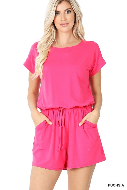 BRUSHED DTY ROMPER WITH POCKETS