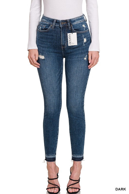 HIGH RISE CROPPED SKINNY DENIM PANTS