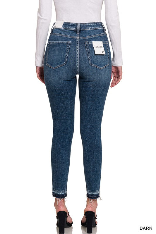 HIGH RISE CROPPED SKINNY DENIM PANTS