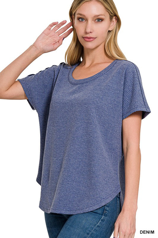 MELANGE BABY WAFFLE SHORT SLEEVE TOP