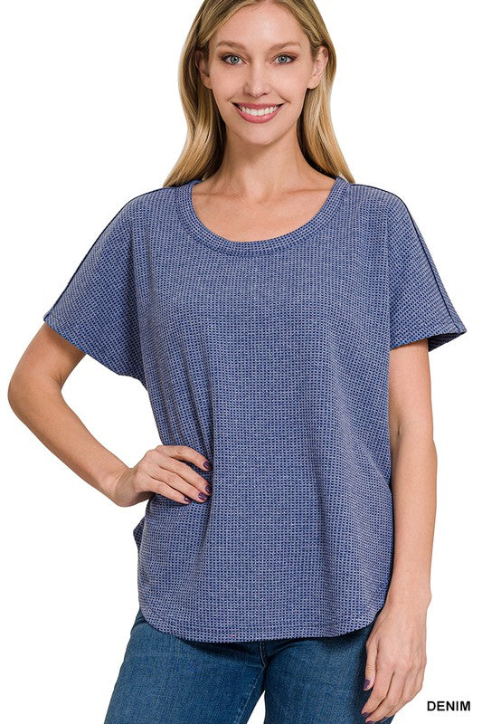 MELANGE BABY WAFFLE SHORT SLEEVE TOP