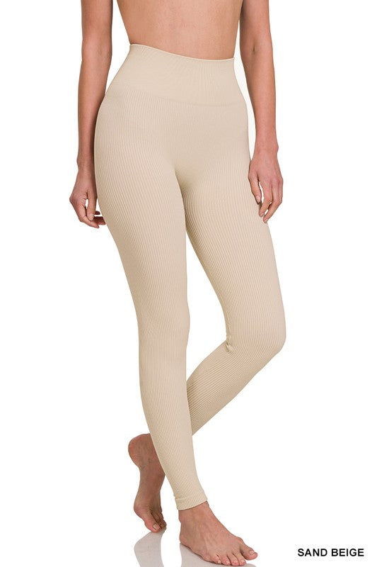 RIBBED SEAMLESS HIGH WAISTED FULL LENGTH LEGGINGS