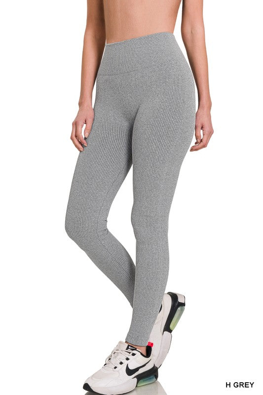 RIBBED SEAMLESS HIGH WAISTED FULL LENGTH LEGGINGS