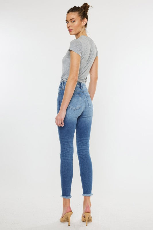 HIGH RISE FRAY HEM ANKLE SKINNYJEANS- KC9130M