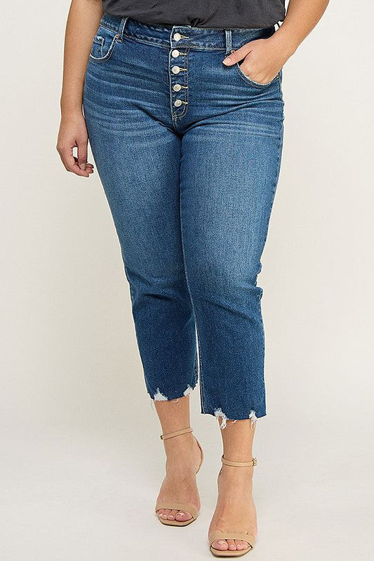 PLUS SIZE - HIGH RISE STRETCH CROP STRAIGHT