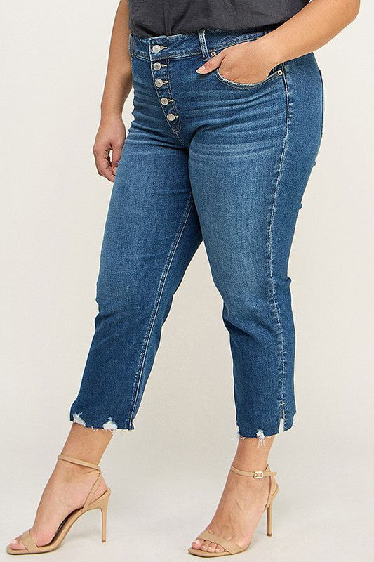 PLUS SIZE - HIGH RISE STRETCH CROP STRAIGHT