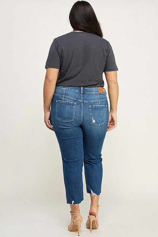 PLUS SIZE - HIGH RISE STRETCH CROP STRAIGHT