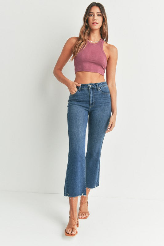 HR CROP FLARE W/ DISTRESSED HEM