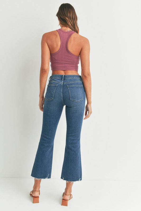 HR CROP FLARE W/ DISTRESSED HEM