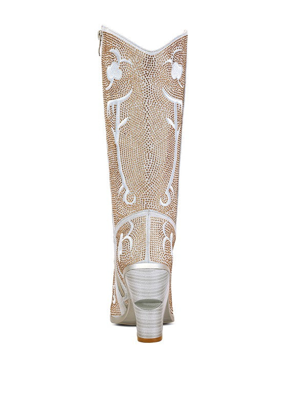 Glimmer Rhinestones Embellished Shimmer Calf Boots