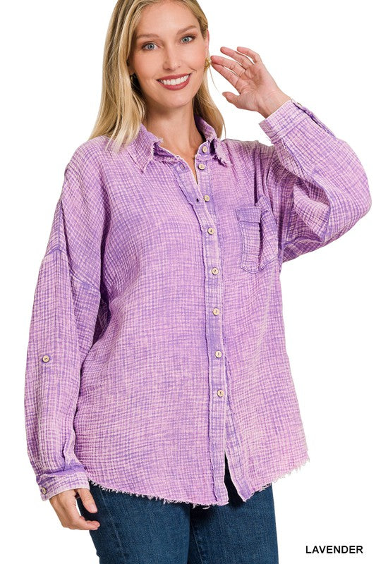 Washed Double Gauze Button Down Shirt