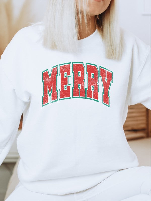 Green Red Distressed Merry Graphic Premium Crew