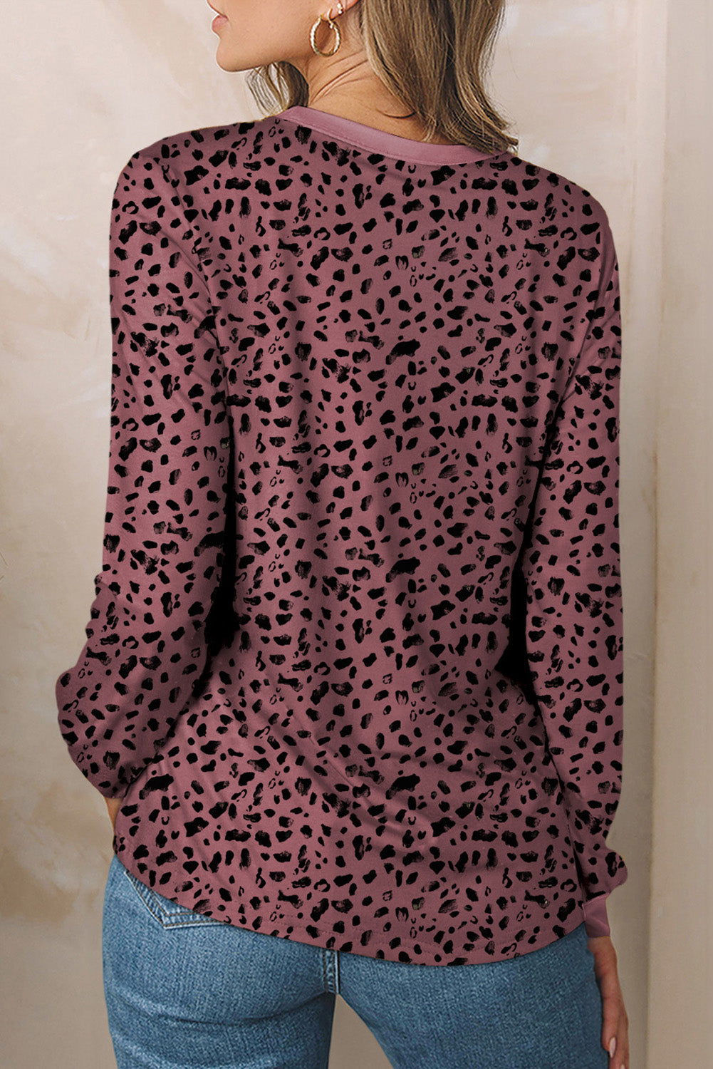 Apricot Animal Spots Printed Plus Size Long Sleeve Top