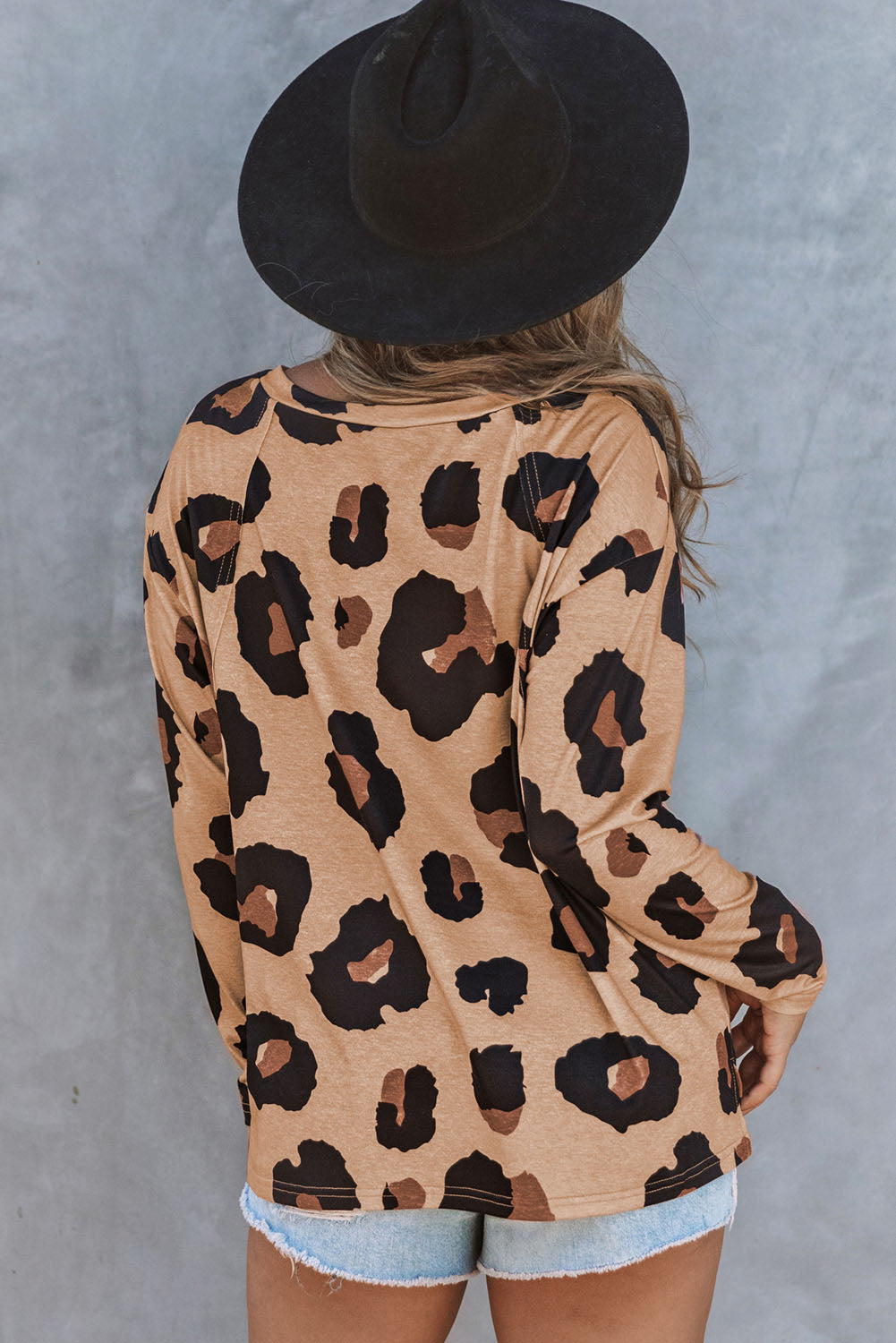 Leopard Animal Print Long Sleeve Pullover and Shorts Casual Outfit