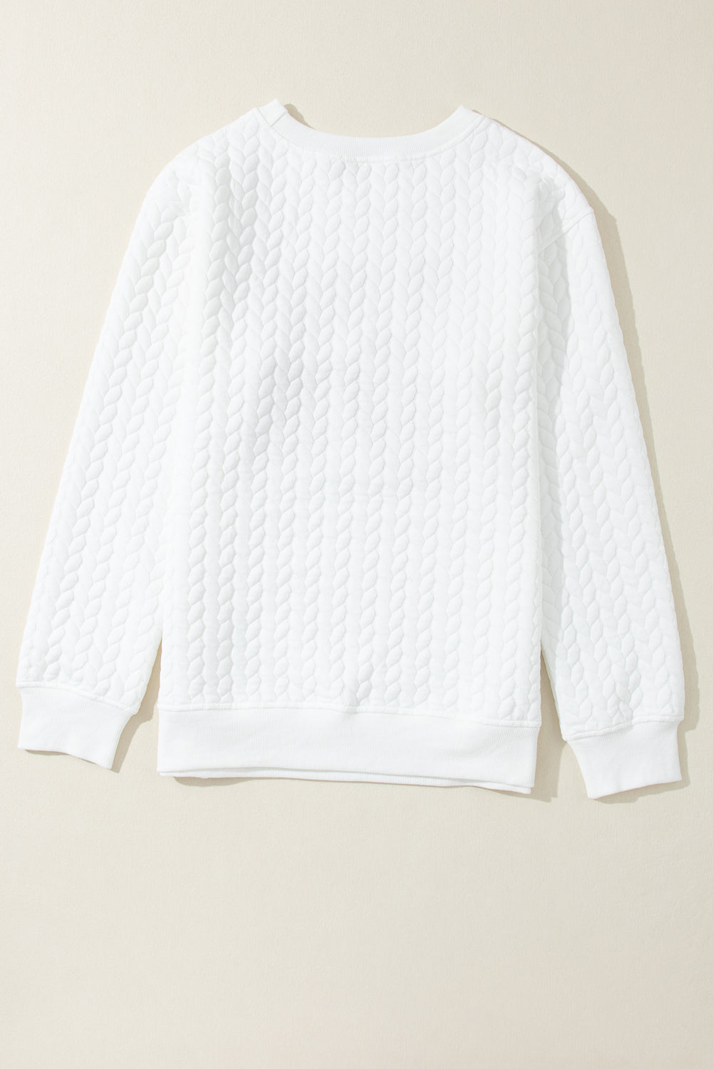 White LOVE Chenille Embroidered Cable Knit Pullover Sweatshirt