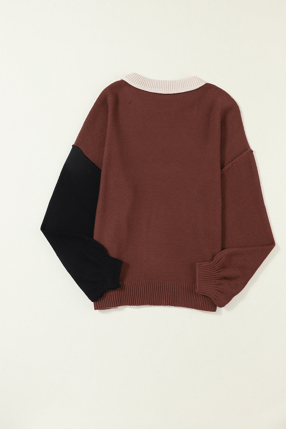 Black Colorblock Bishop Sleeve Ribbed Trim Sweater