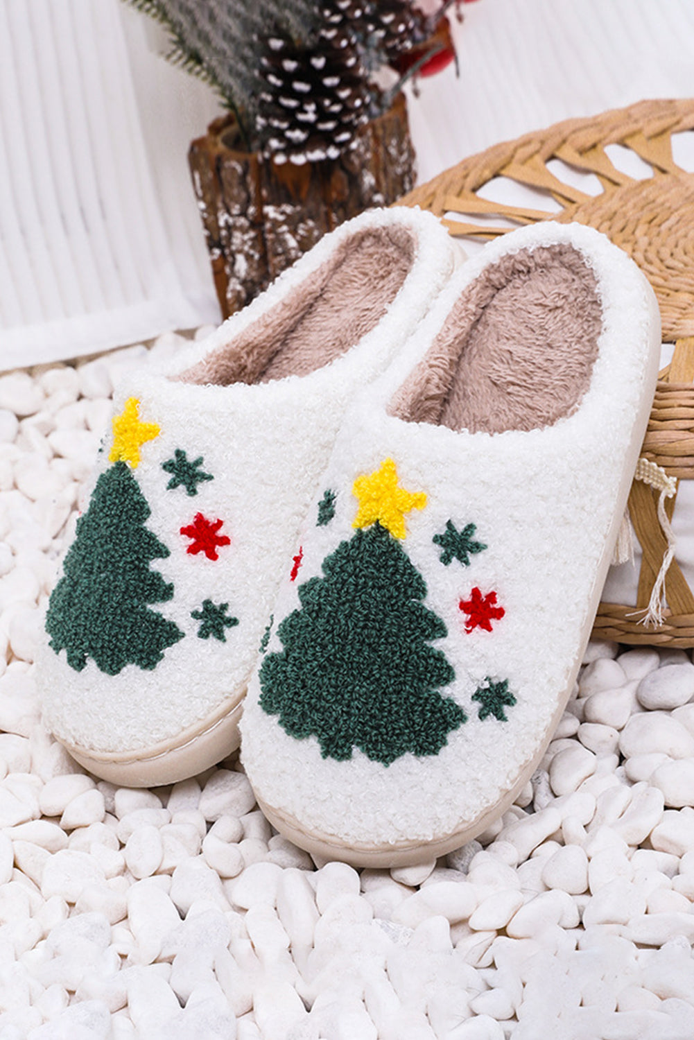 White Valentines Day Hearts Print Plush House Slippers