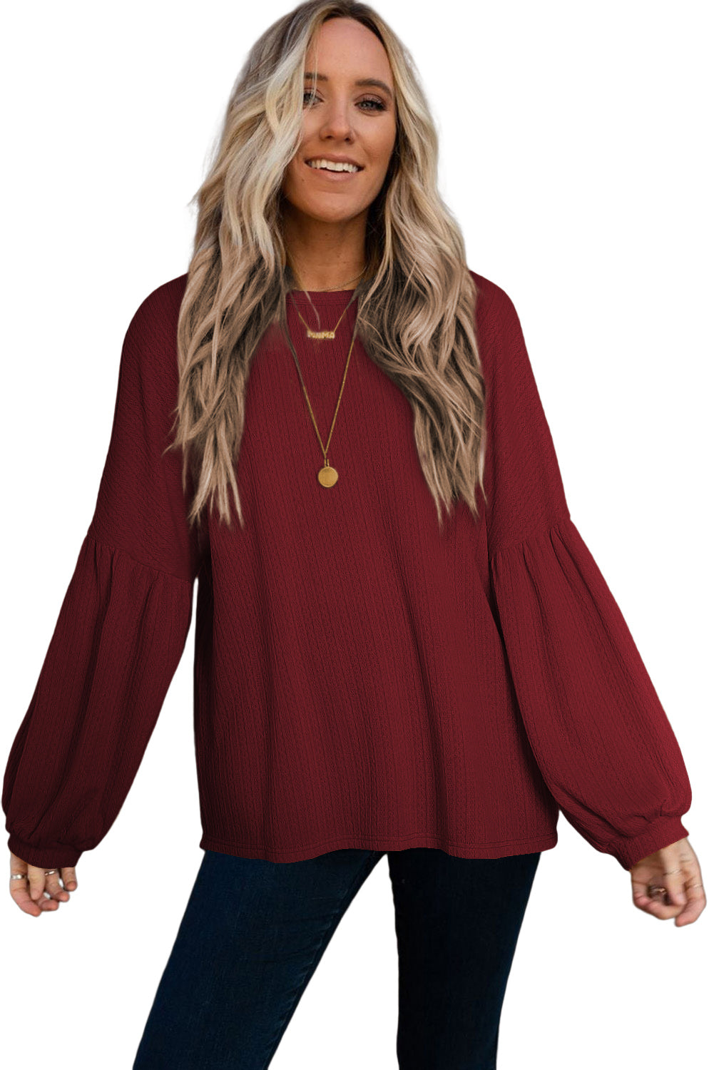 Red Dahlia Plus Size Balloon Sleeve Textured Knit Top