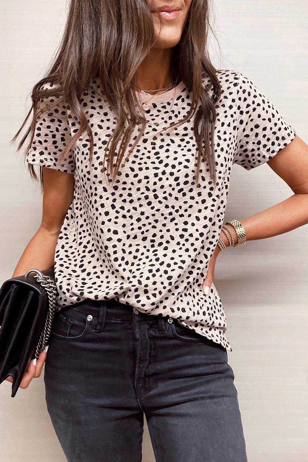 Apricot Animal Spots Printed Plus Size Long Sleeve Top