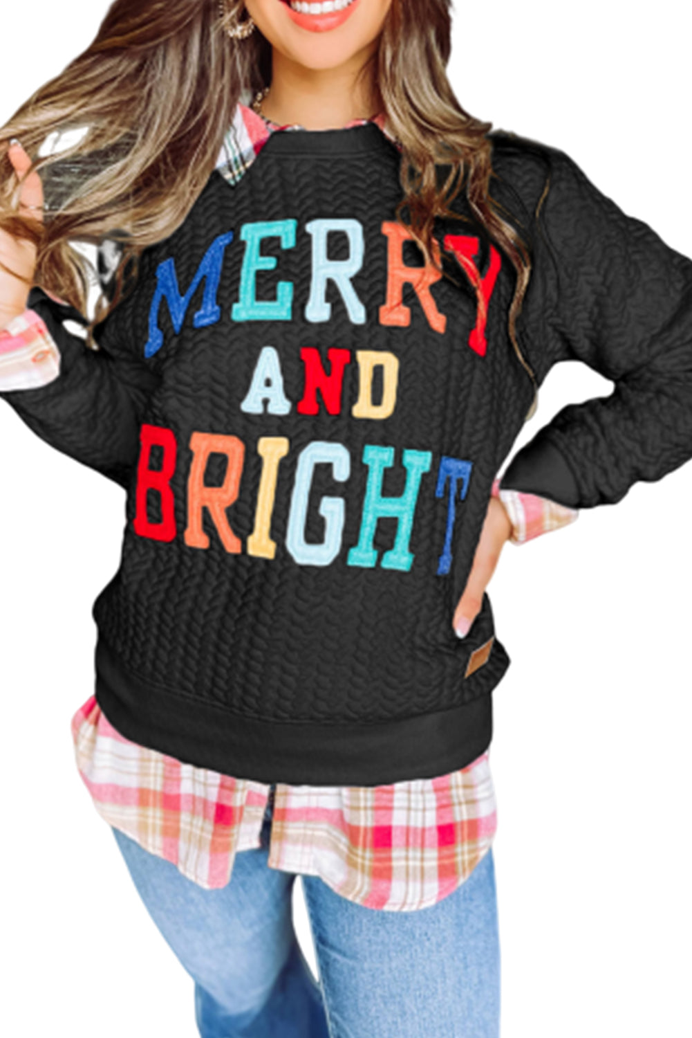 Bright White Merry And Bright Cable Knit Pullover Sweatshirt