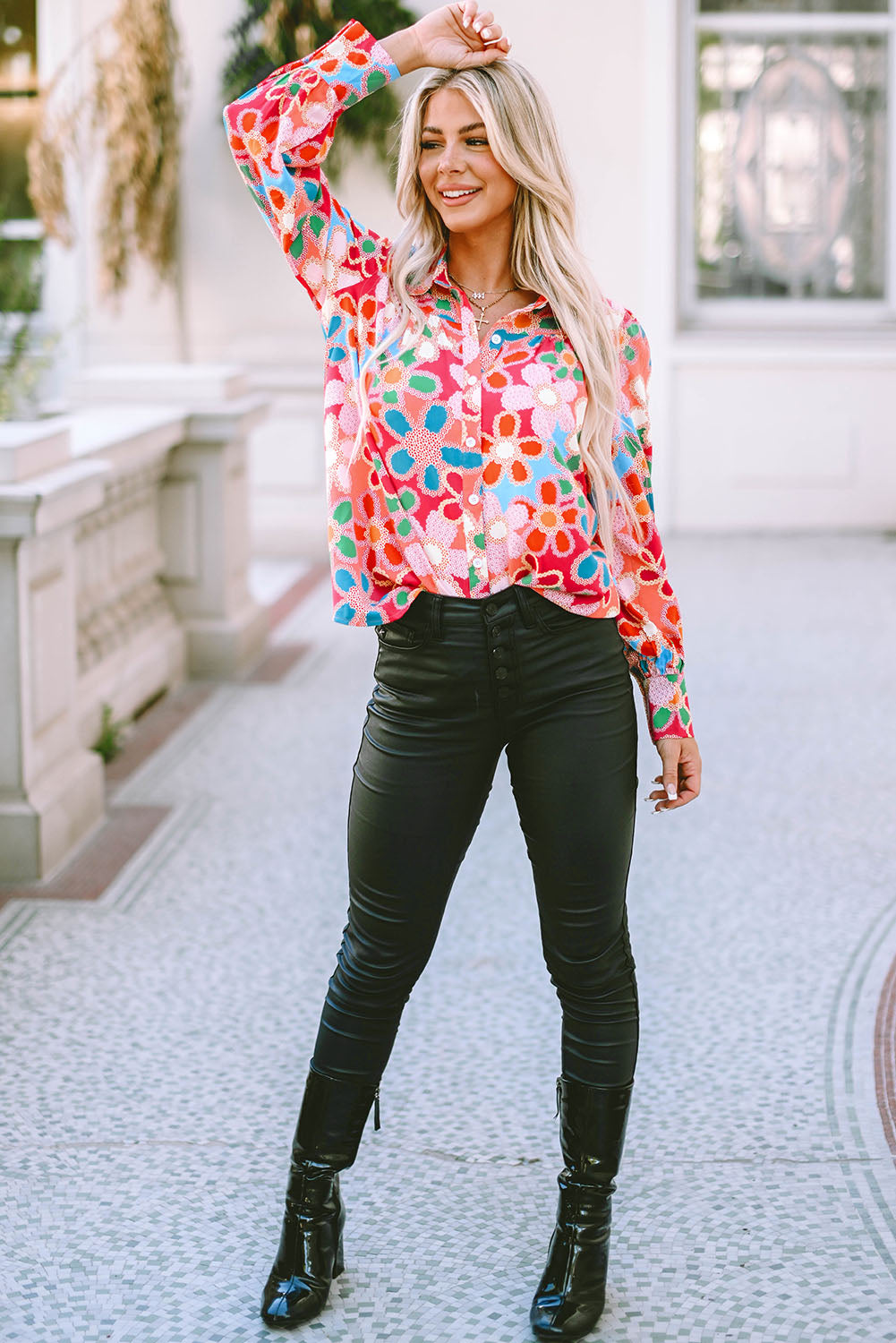 Pink Embroidered Detail Floral Print Ruffle Trim Tank Top