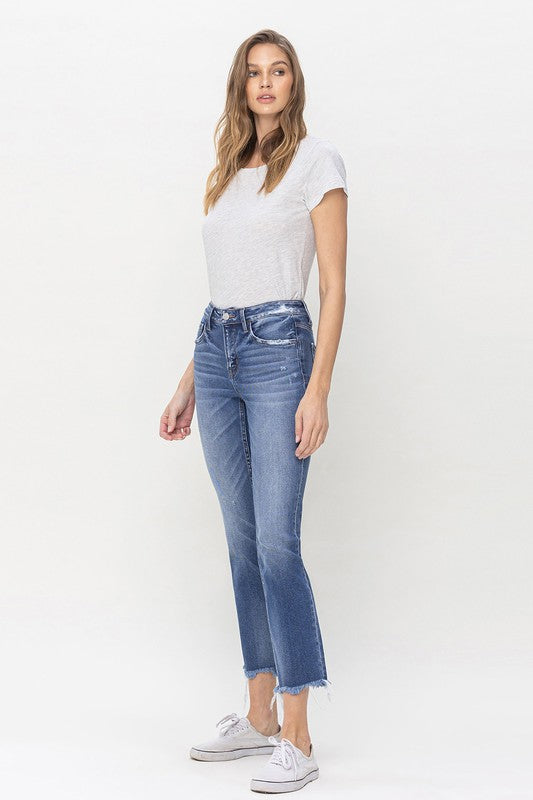 Mid Rise Crop Slim Straight Jeans