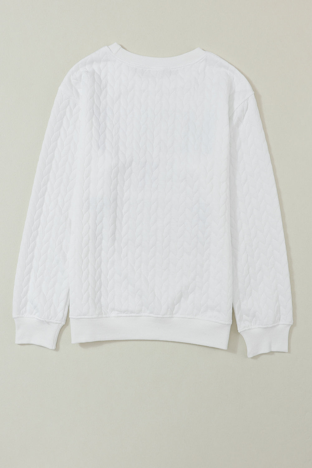 White LOVE Chenille Embroidered Cable Knit Pullover Sweatshirt