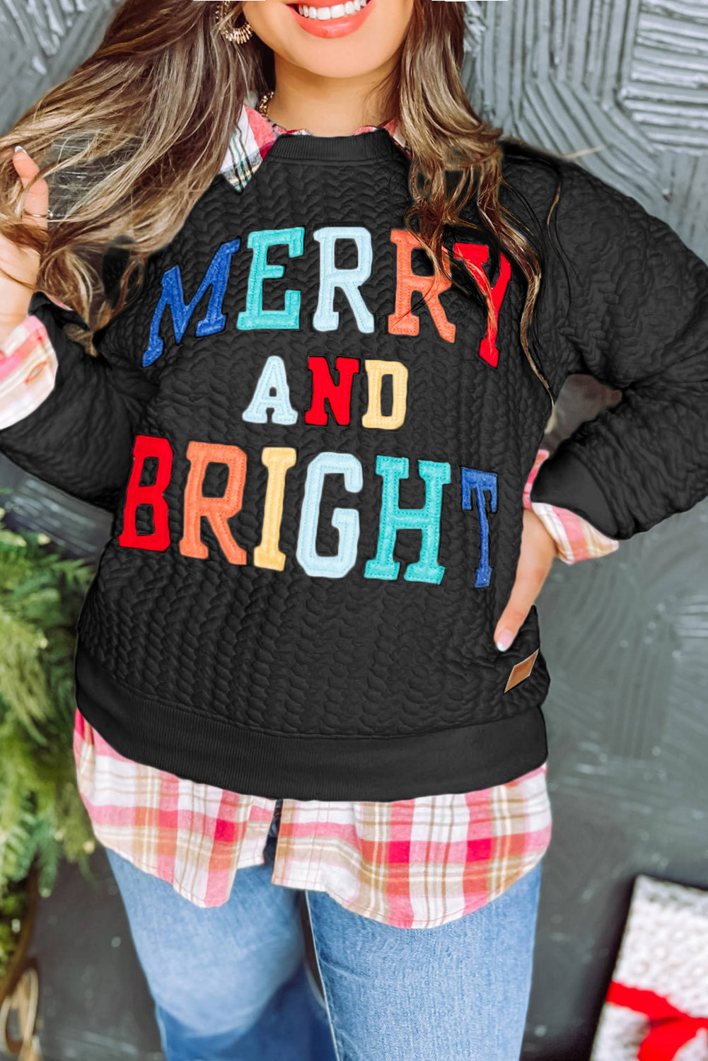 Bright White Merry And Bright Cable Knit Pullover Sweatshirt