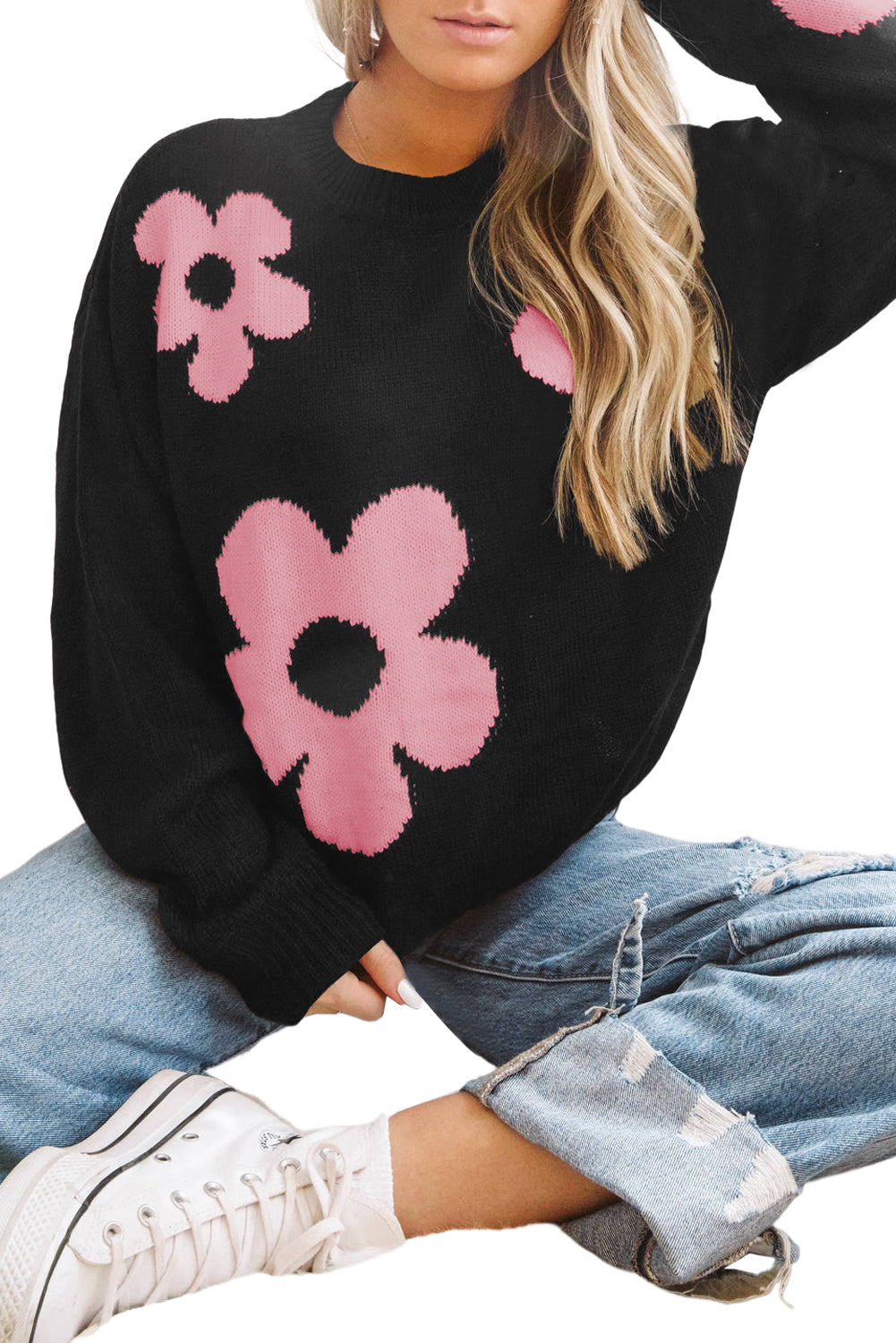 Flower Pattern Slouchy Sweater