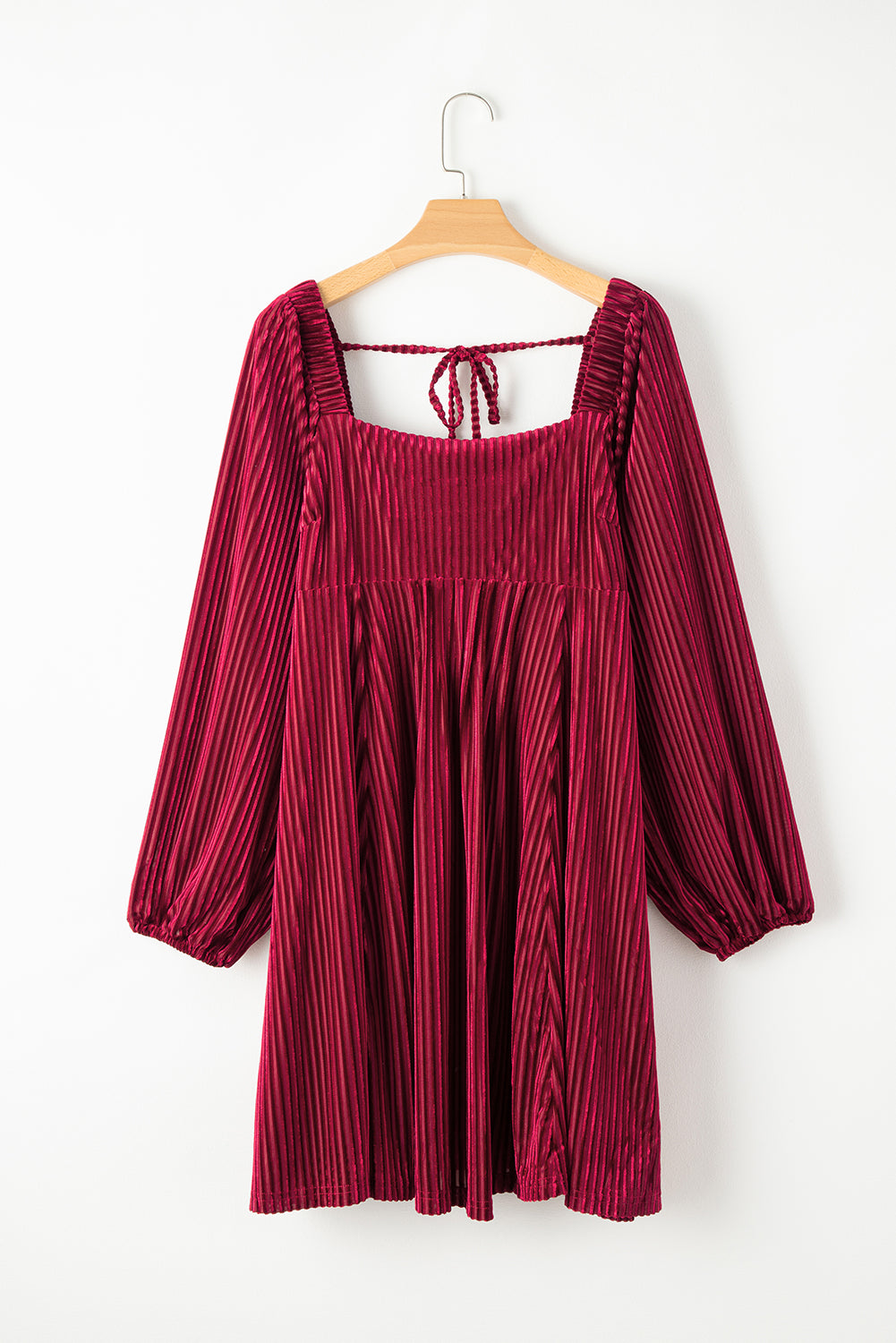 Pale Chestnut Long Sleeve Tiered Ribbed Velvet Dress