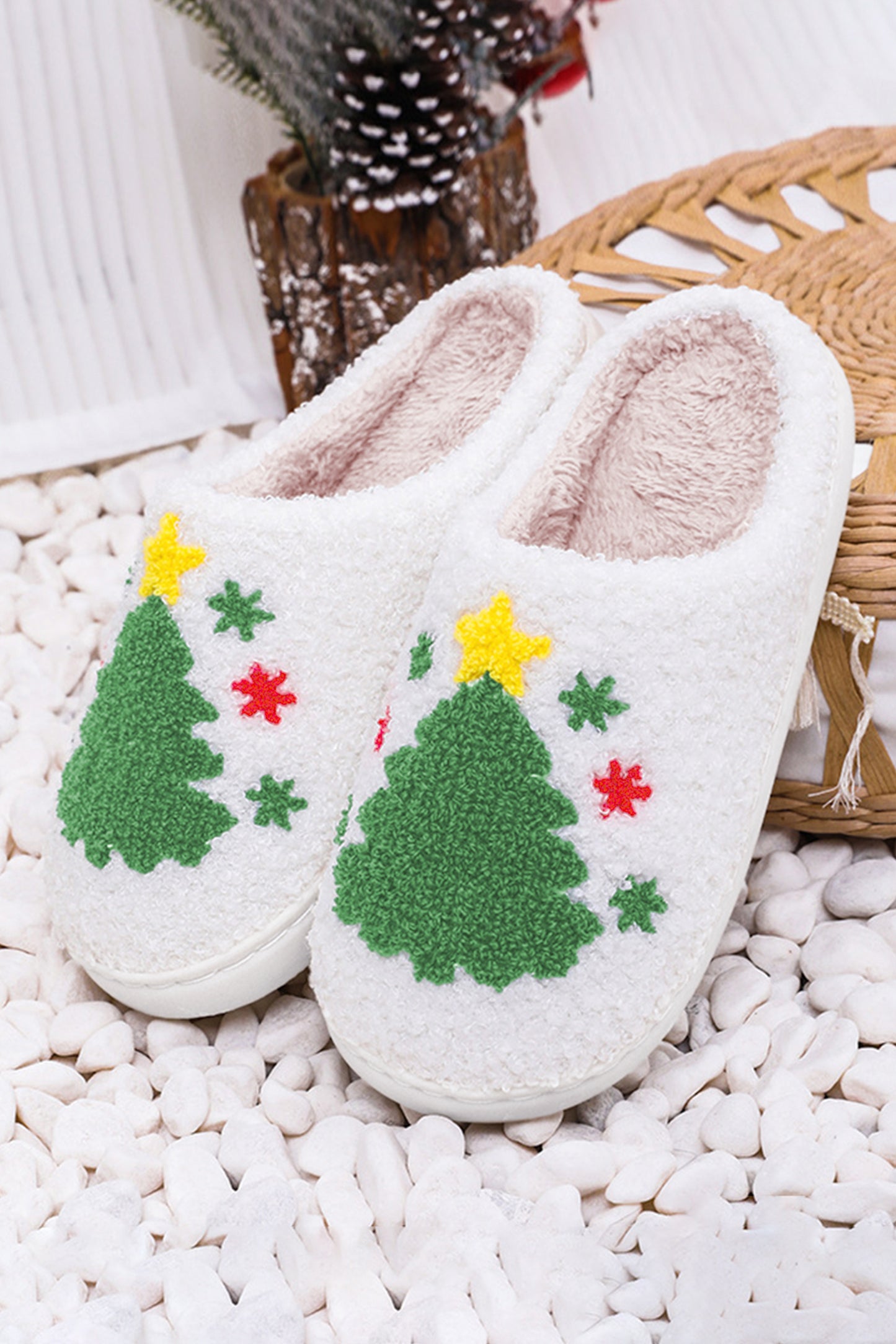 White Valentines Day Hearts Print Plush House Slippers