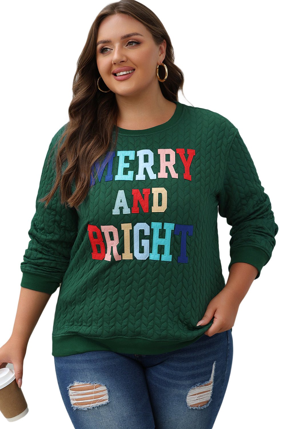 Bright White Merry And Bright Cable Knit Pullover Sweatshirt