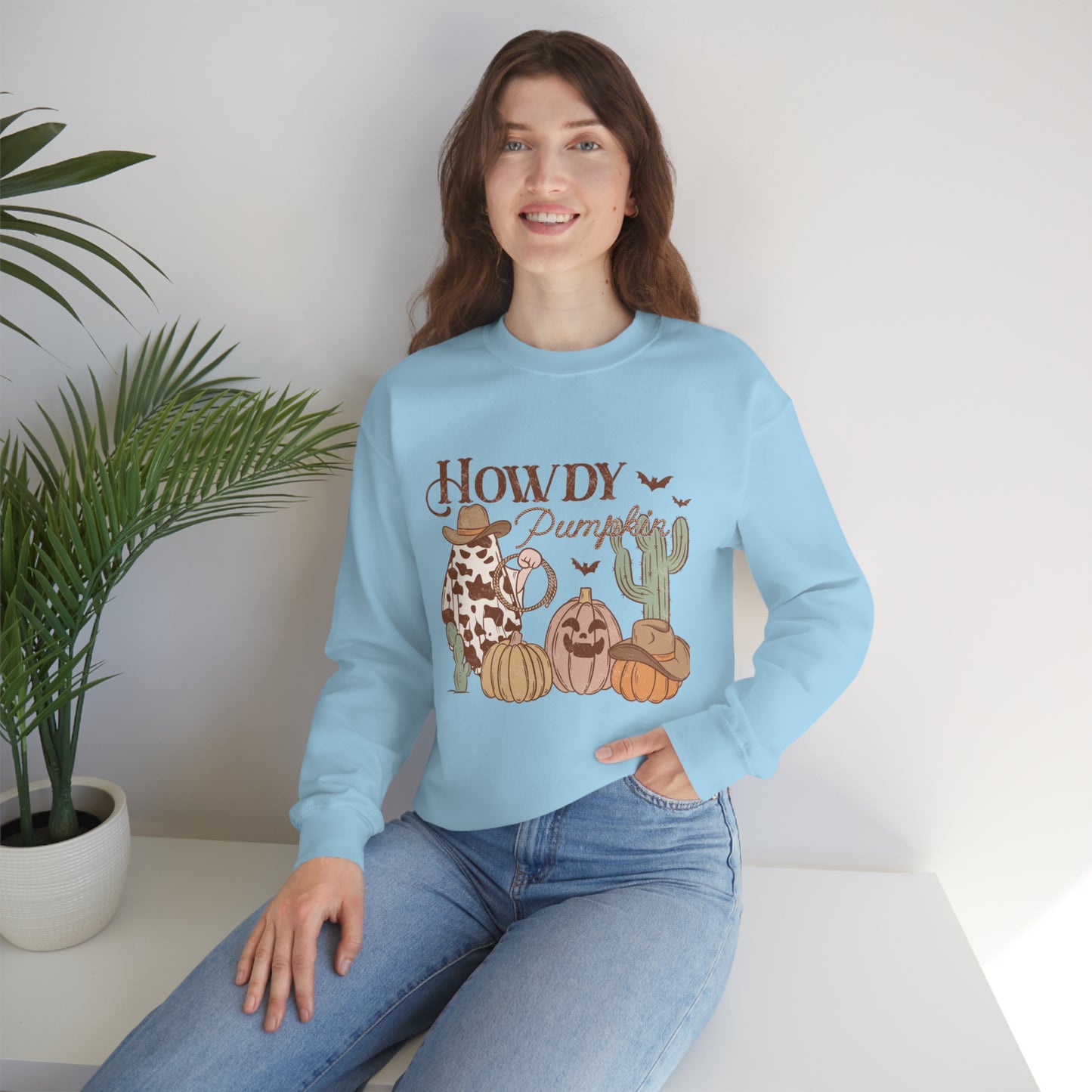 Howdy Pumpkin Cactus Ghost Unisex Heavy Blend™ Crewneck Sweatshirt