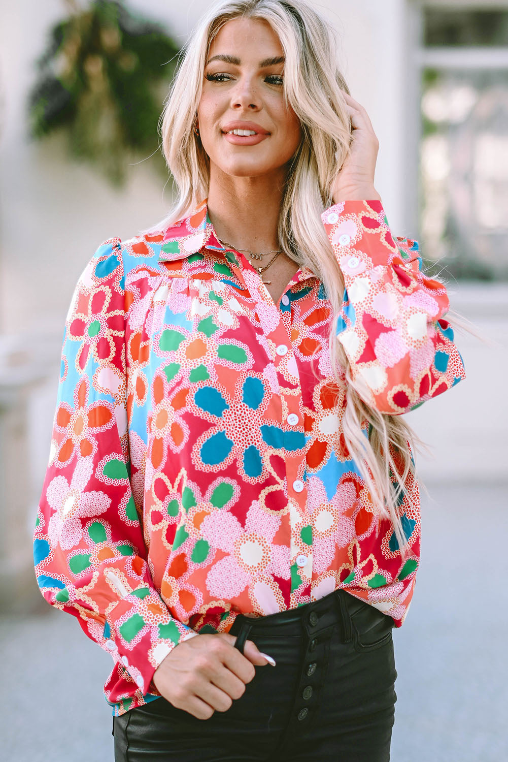 Pink Embroidered Detail Floral Print Ruffle Trim Tank Top