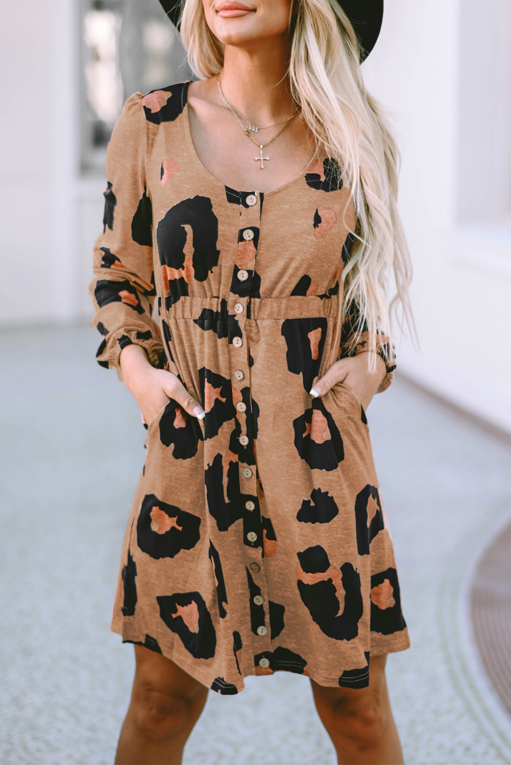 Leopard Animal Print Long Sleeve Pullover and Shorts Casual Outfit