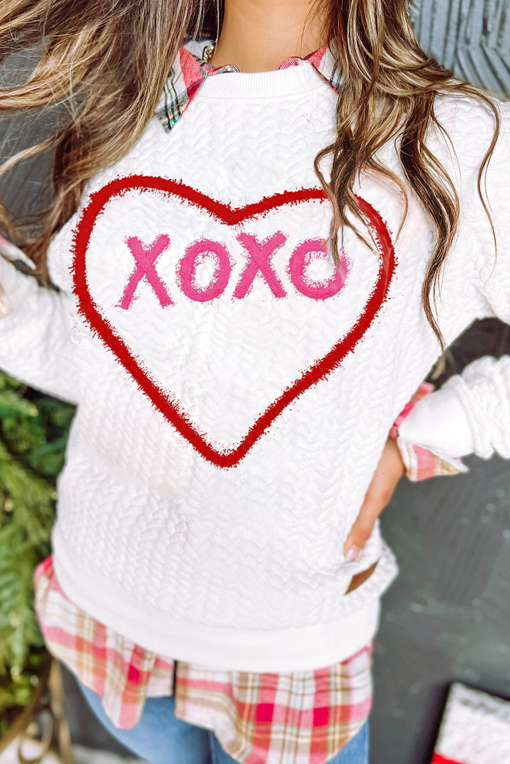 Bright White Merry And Bright Cable Knit Pullover Sweatshirt