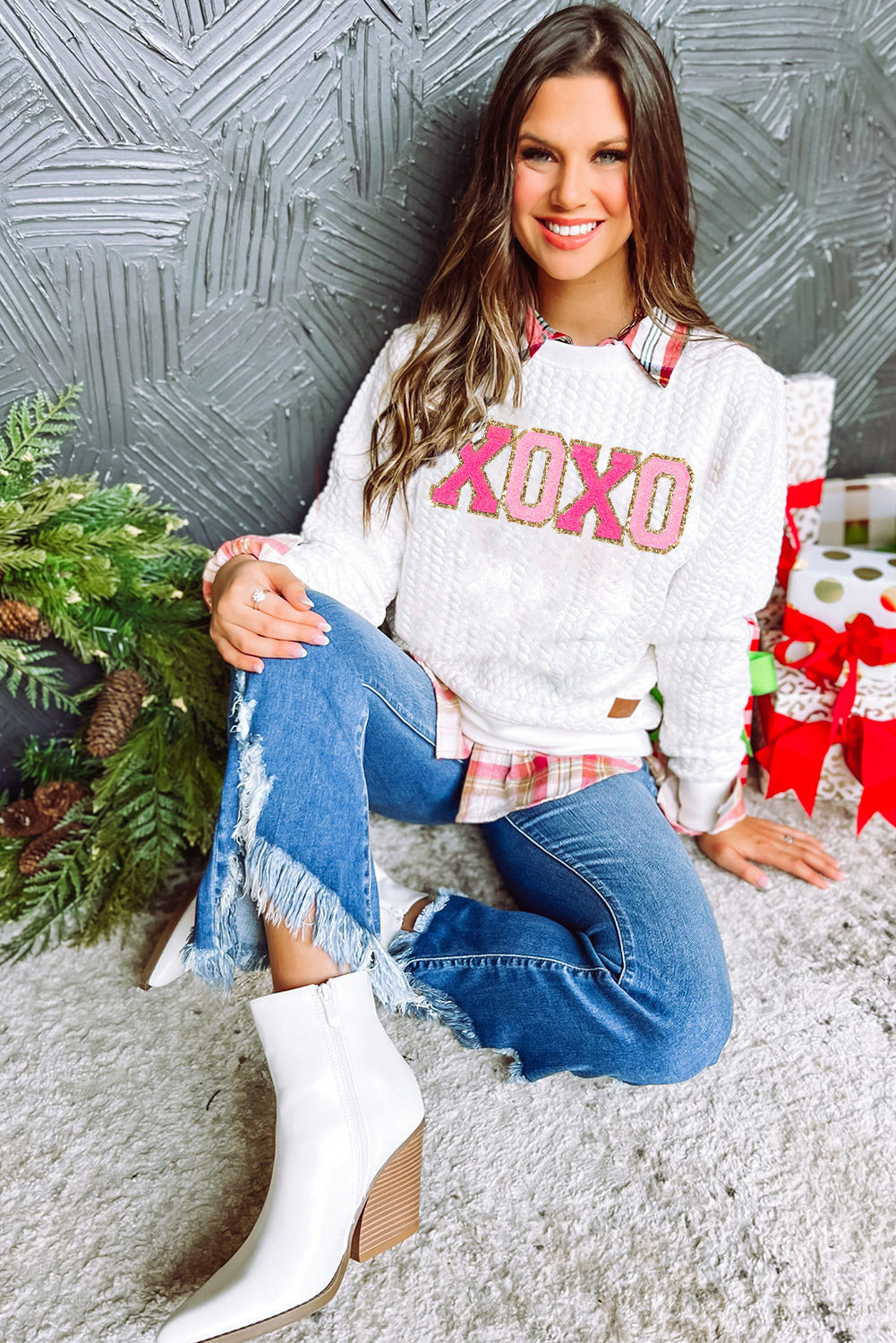 Bright White Merry And Bright Cable Knit Pullover Sweatshirt