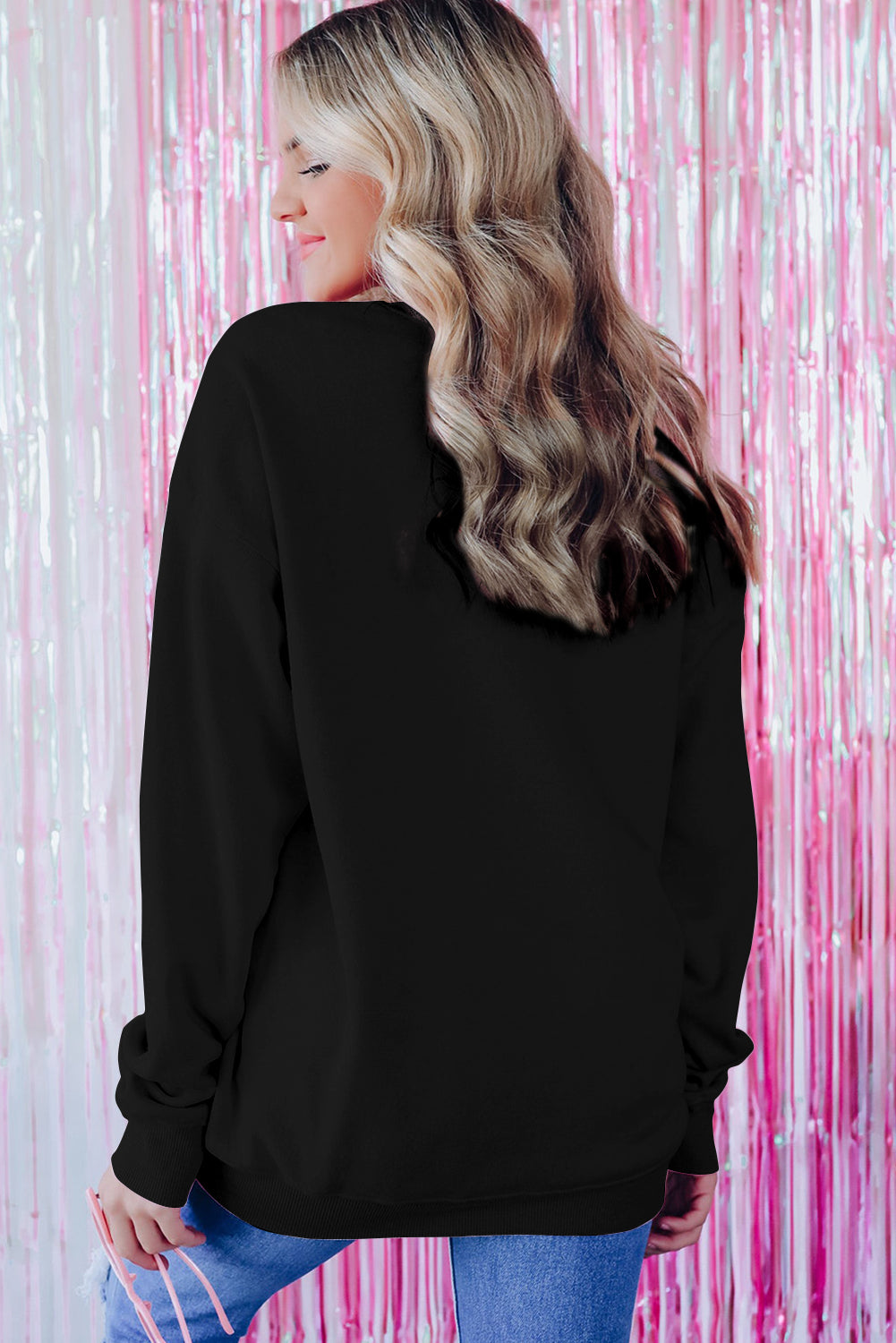 Black Holly Jolly Round Neck Casual Sweater