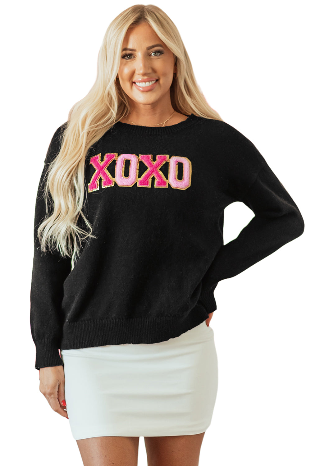 Black Holly Jolly Round Neck Casual Sweater