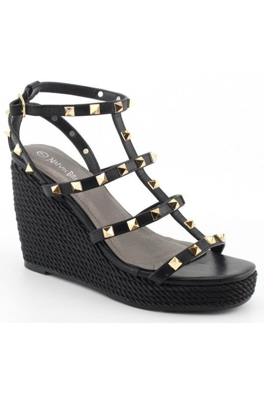 wedge heel sandal has weaving texture platform wed