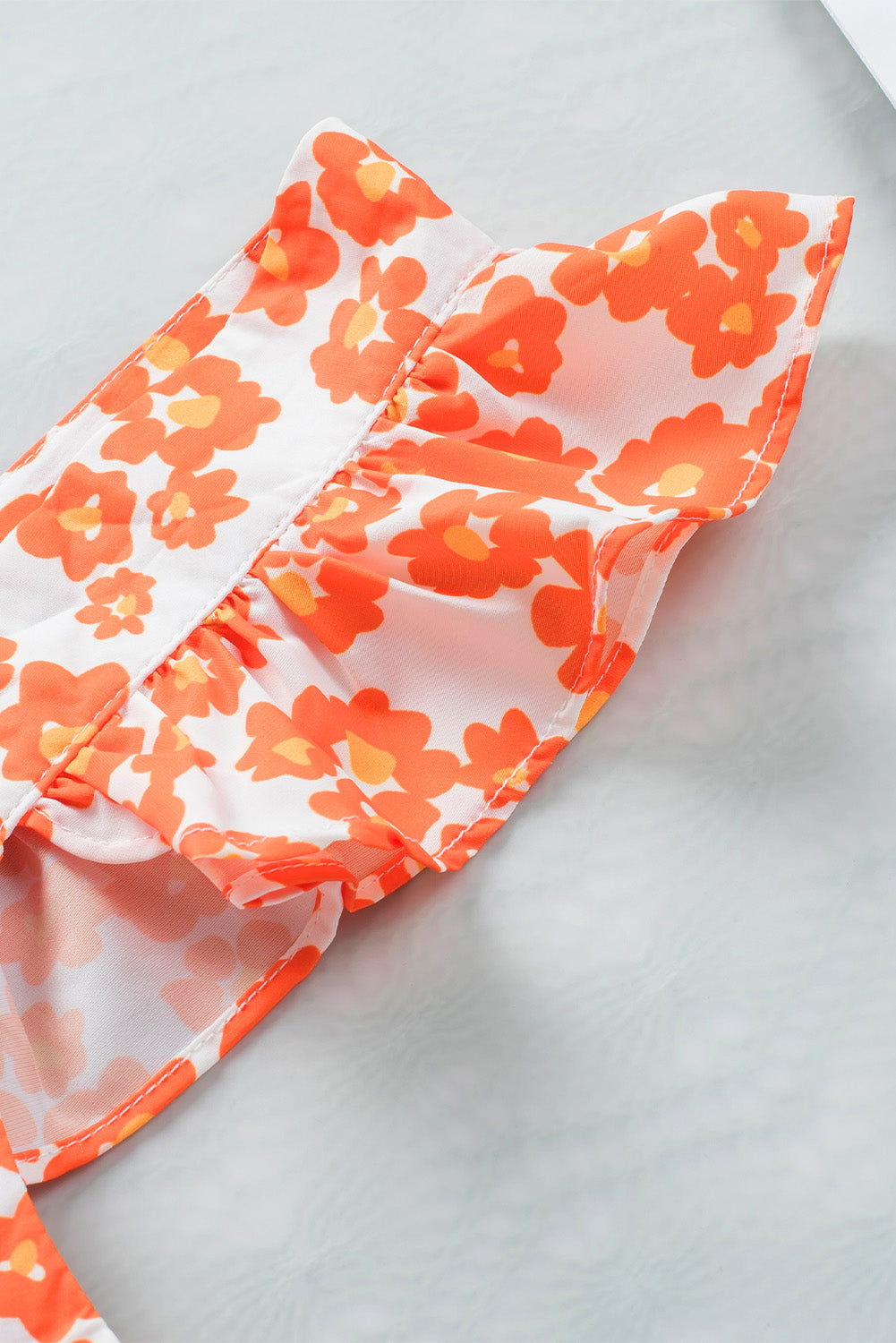 Orange Floral Print Square Neck Ruffle Tank Top