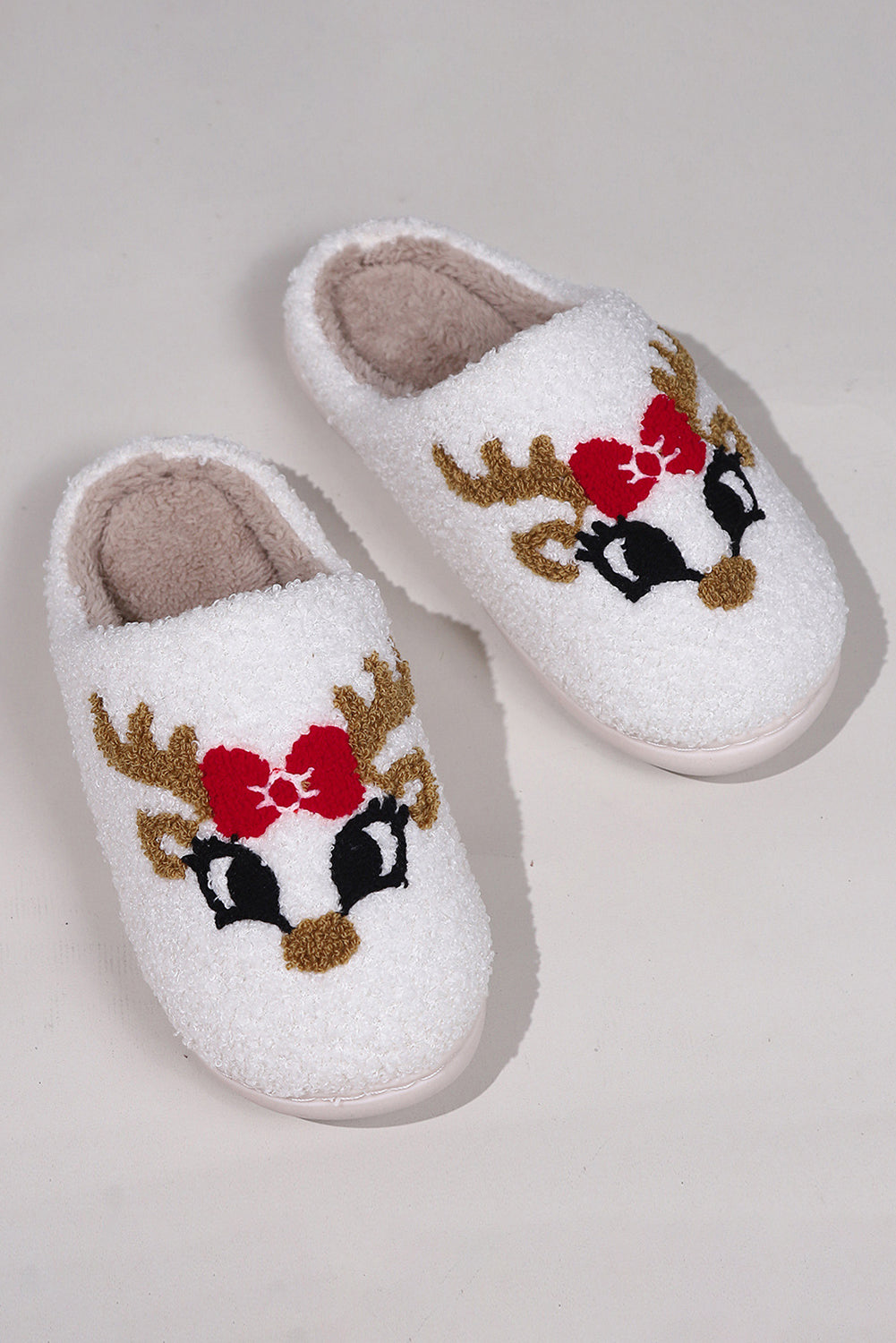 White Valentines Day Hearts Print Plush House Slippers