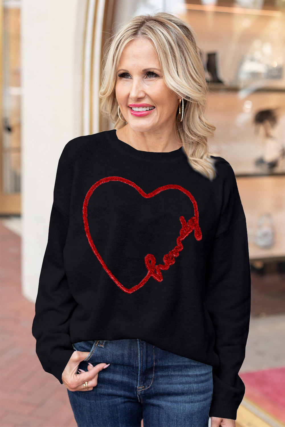 Black Holly Jolly Round Neck Casual Sweater