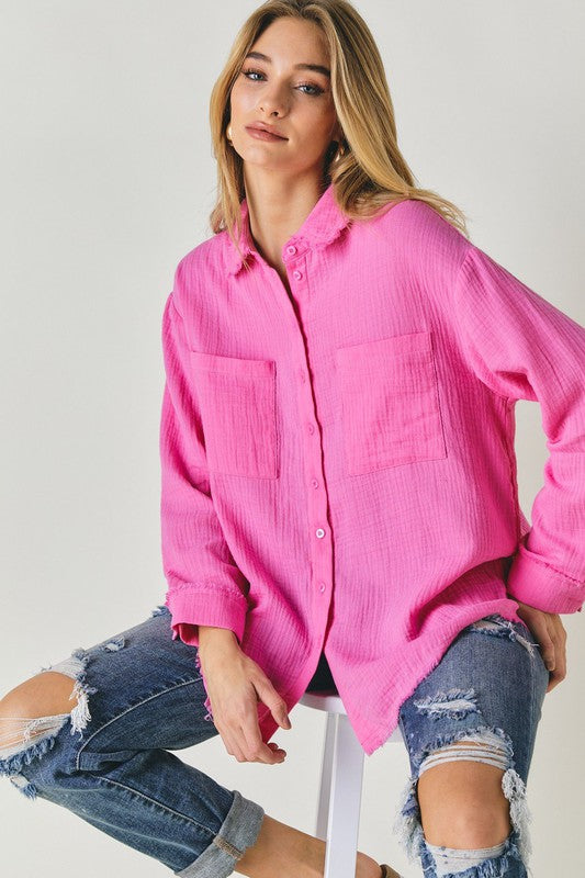 Solid Button Down Long Sleeve Shirt